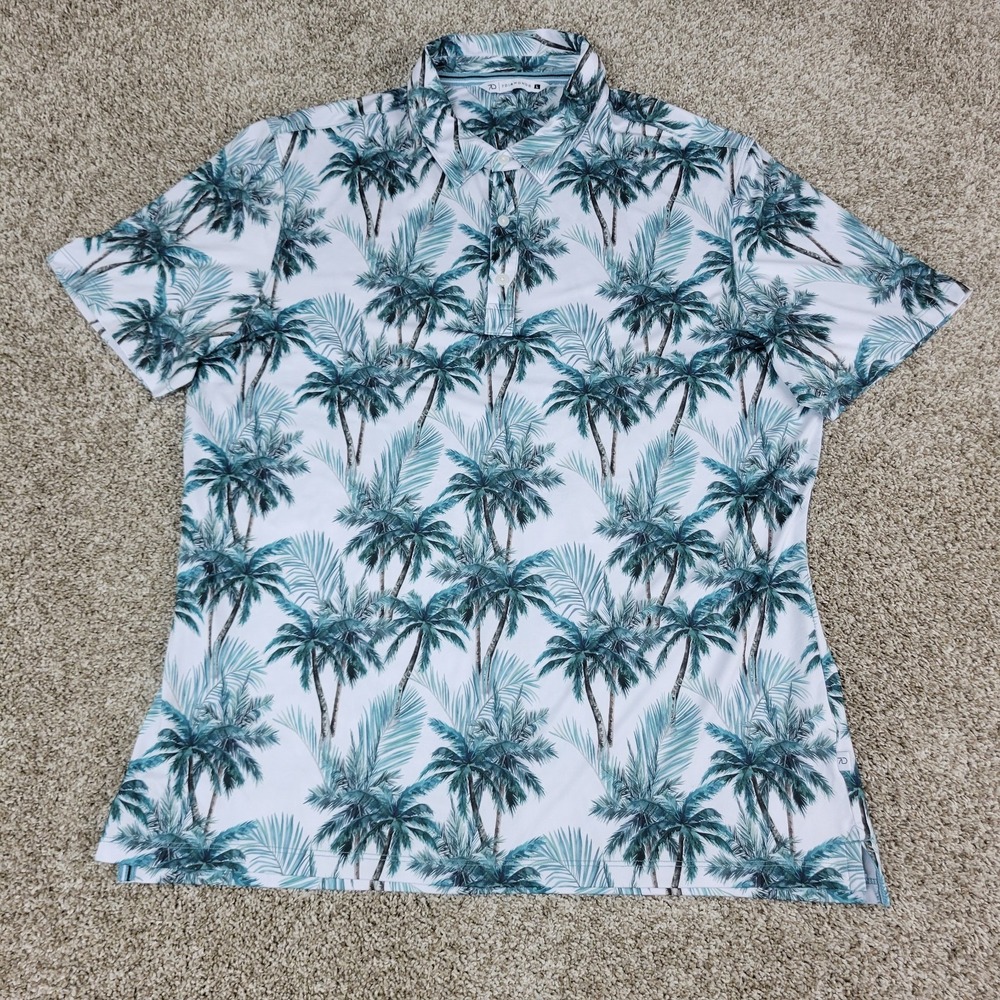 7 Diamonds Mens Large White AOP Floral Palm Tree Performance Stretch Polo SS - Picture 2 of 6